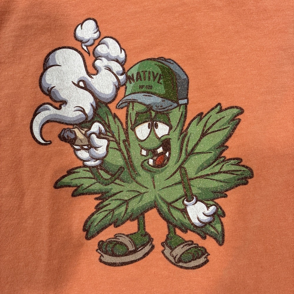 Funny Smoke Trees Not Friends Orange T-Shirt Men's XL Cartoon Marijuana Leaf 420 - Picture 3 of 12